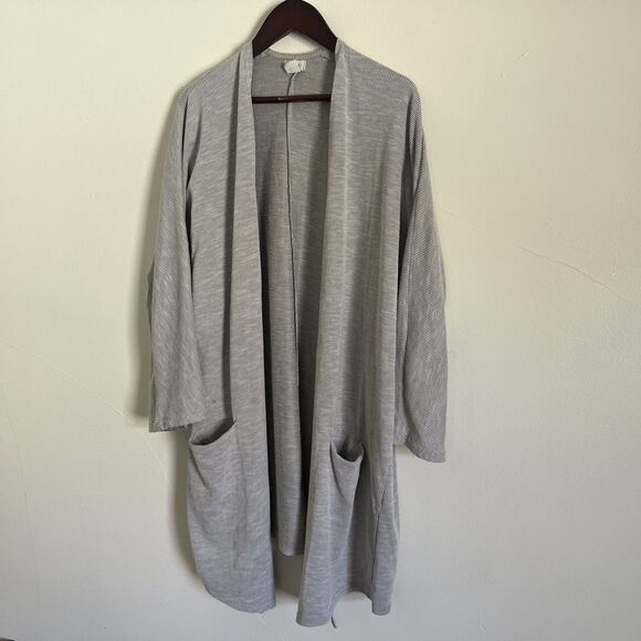 Anthropologie DONNI Ribbed Lightweight Pocket Sweater Coat Cardigan, Grey- O/S - Picture 2 of 9
